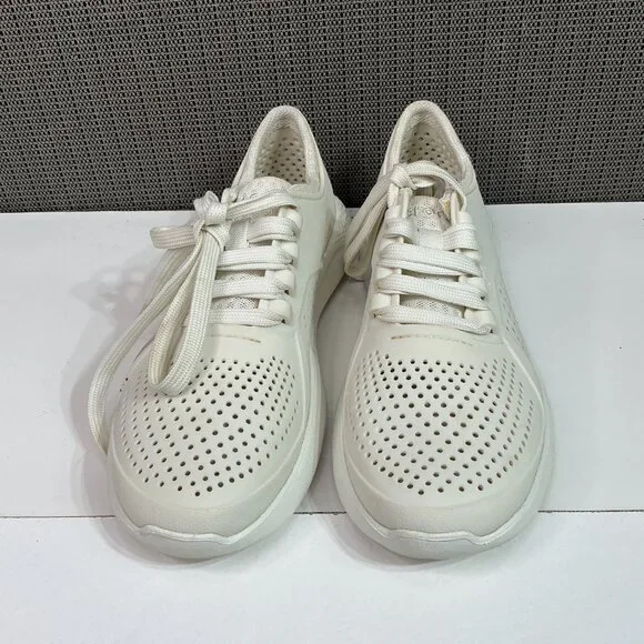 LiteRide By Crocs Womens White Perforated Sneakers W8 Lightweight & Breathable - Picture 2 of 9